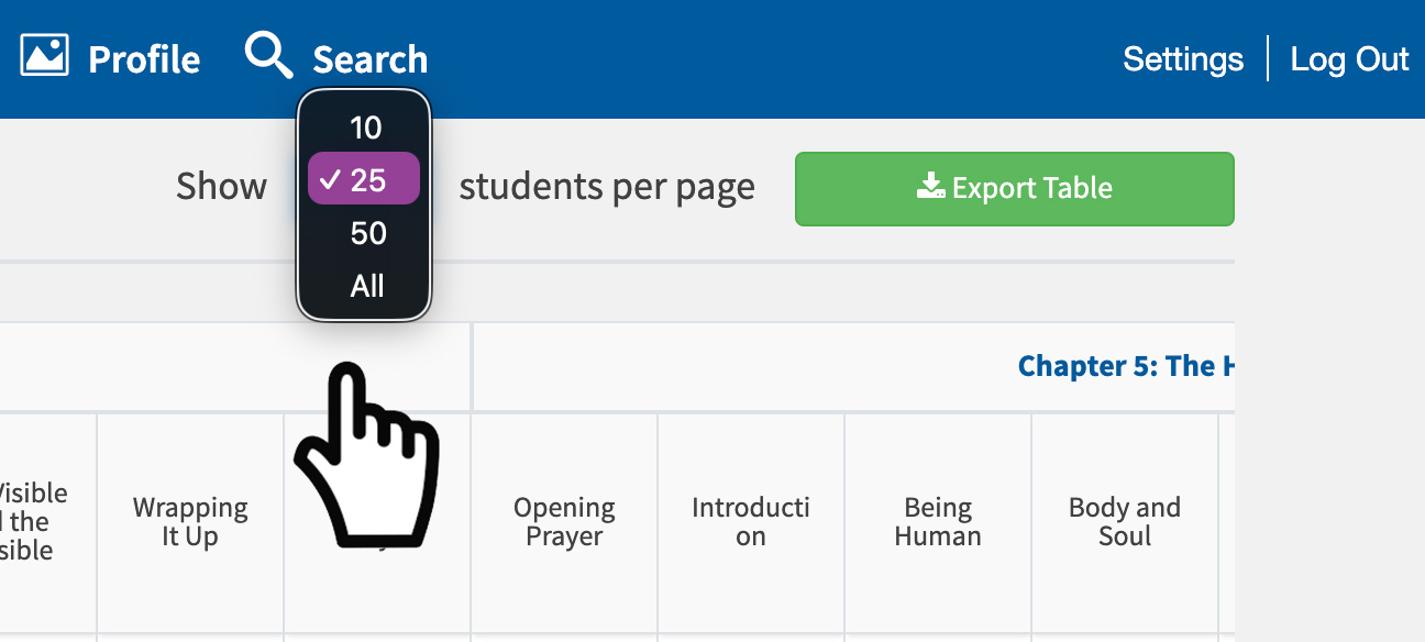 progress number student dropdown
