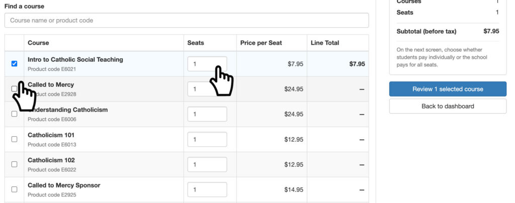 Course selection seat